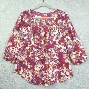 Elle Top Womens Large Burgundy Sheer Floral Ruffle Whimsigoth Feminine‎ Fairy